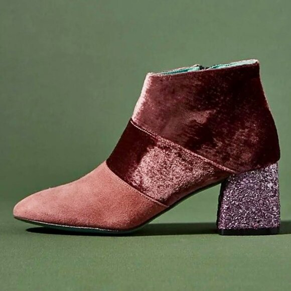 Anthropologie Pink Tonal LAB Suede Glitter Block Heel Ankle Boots Size 38 (8) - Picture 1 of 9